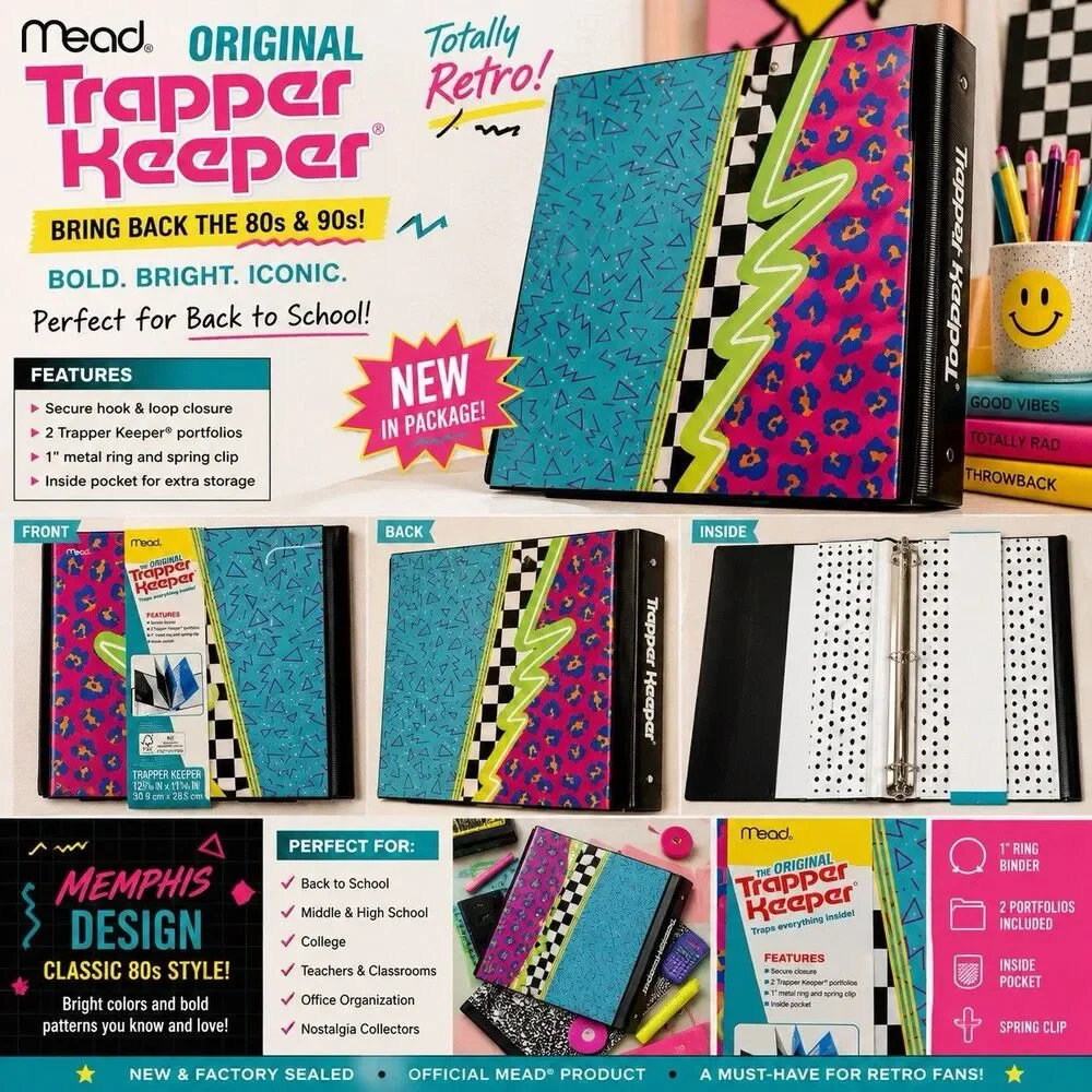 NWT Mead Original Trapper Keeper Retro 80s 90s Binder Memphis Back to School